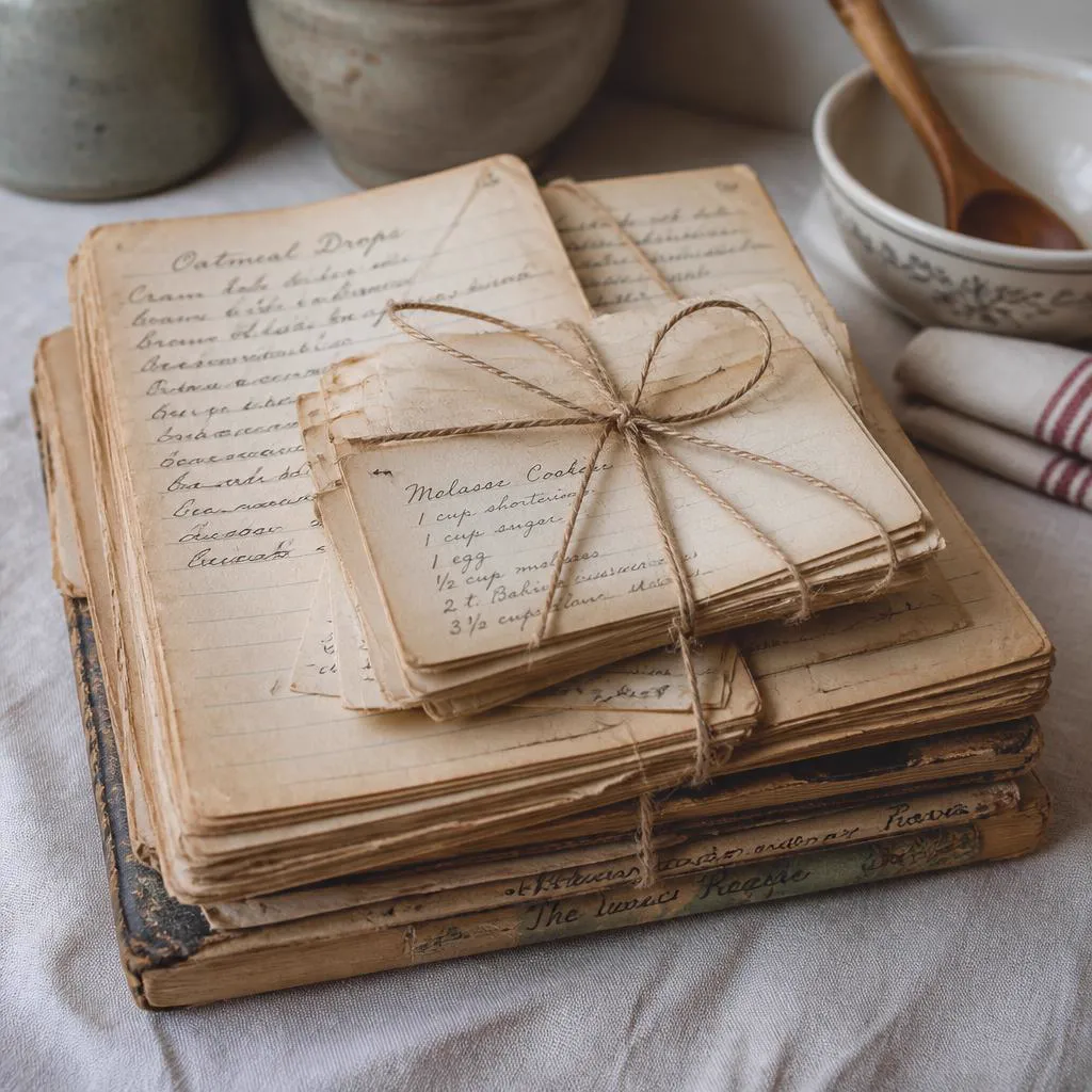 A collection of old family recipe notebooks and handwritten cards